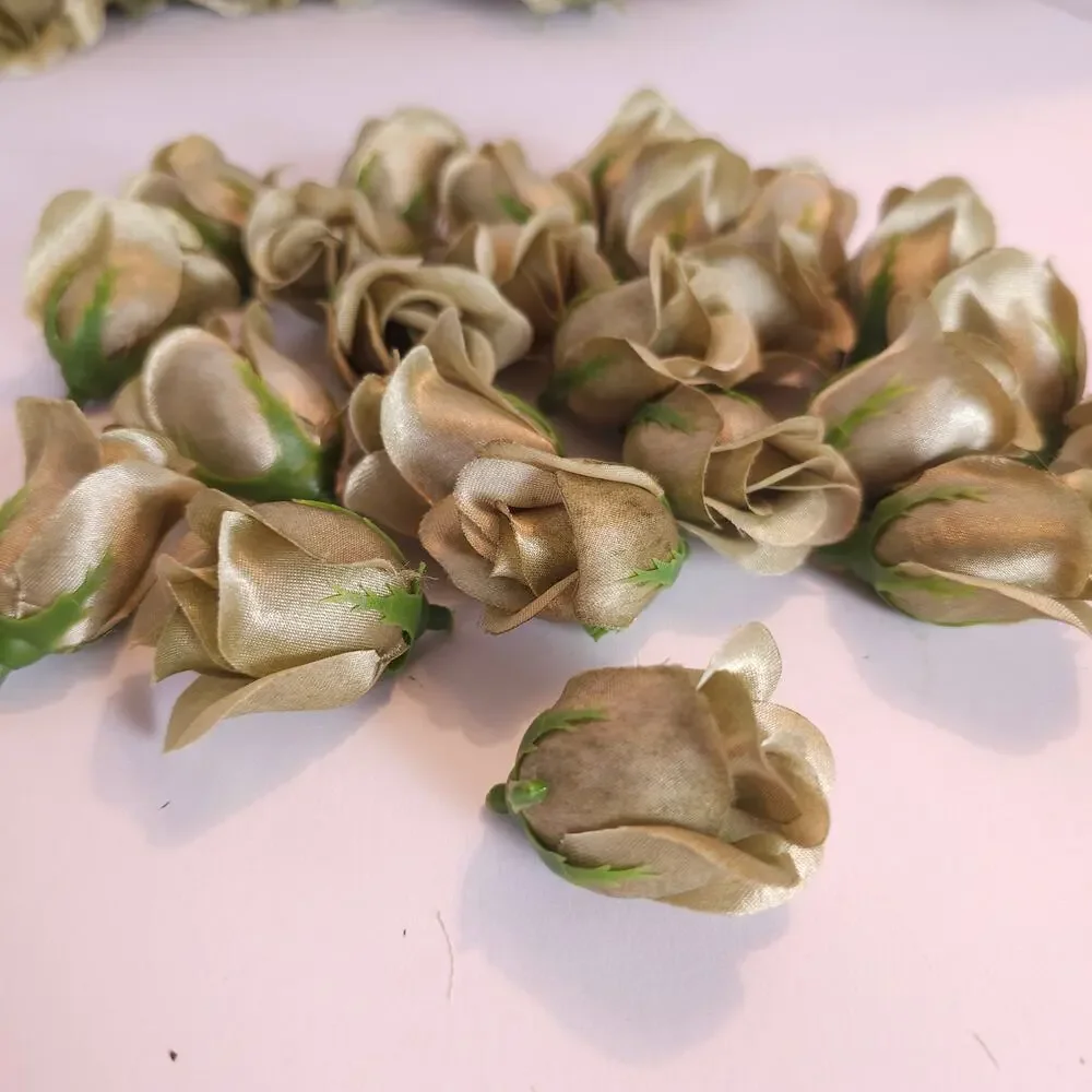 50 Moss Olive Green Satin Rose Buds Stemless Wedding Floral Craft DIY 2